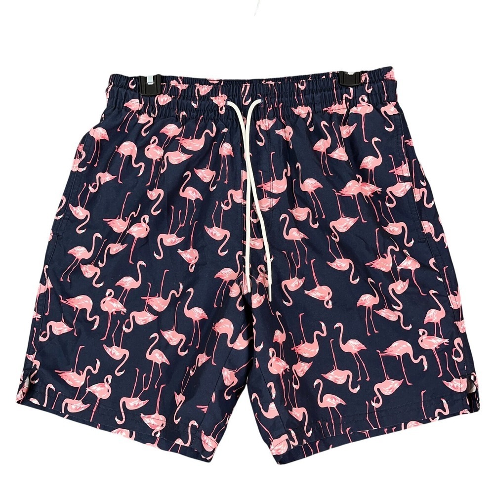 Old Navy Flamingo Print Mesh Lined Swim‎ Trunks Mens S Drawstring Board Shorts